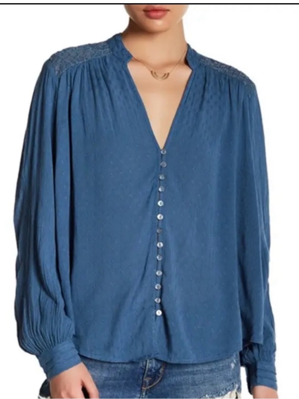 Free People Canyon Rose Button-Down Peasant Blouse.‎